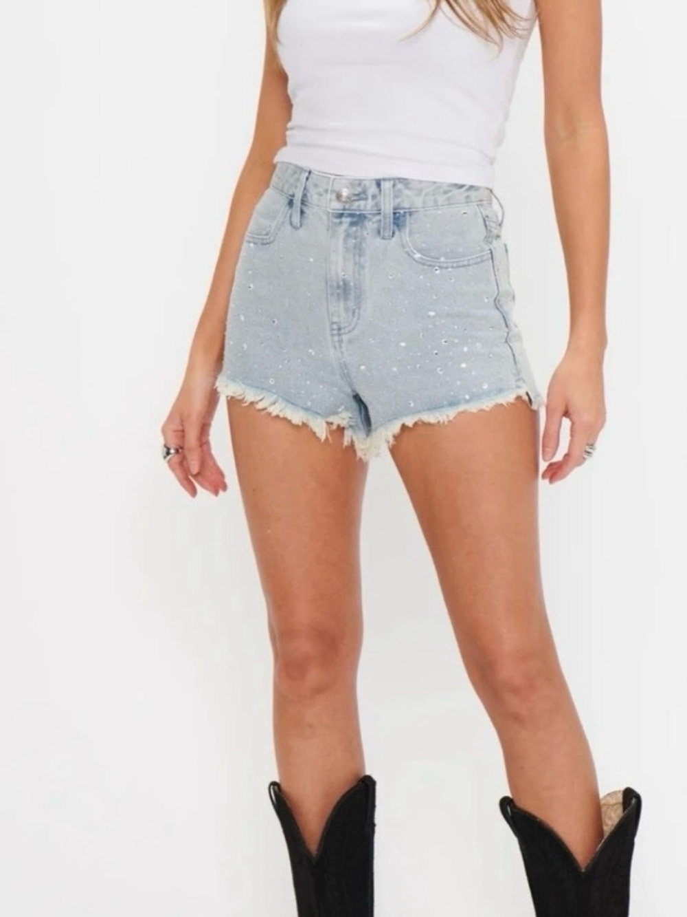 Show Me Your Mumu Scottsdale Light Indigo Embellished Shorts